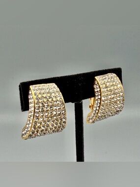 Jarin Gold Tone Pave Rhinestone Clip-On Earrings 1”